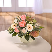 A bouquet of pink roses and large white daisies